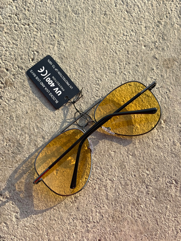 عینک افتابی رانندگی و دید در شب ریبن (نایت ویژن) شب شیشه زرد مدل خلبانی مشکی